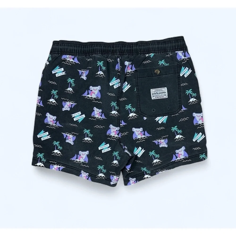 Party Pants Hammertime Short Hammerhead Shark Men L Stretch Black Trunks